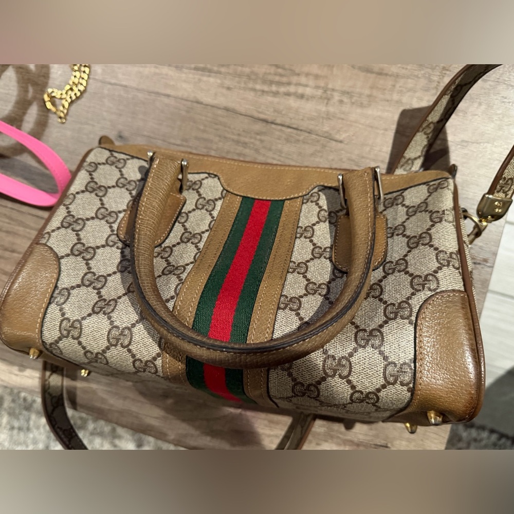 Gucci Beige and Green Satchel - Picture 5 of 9